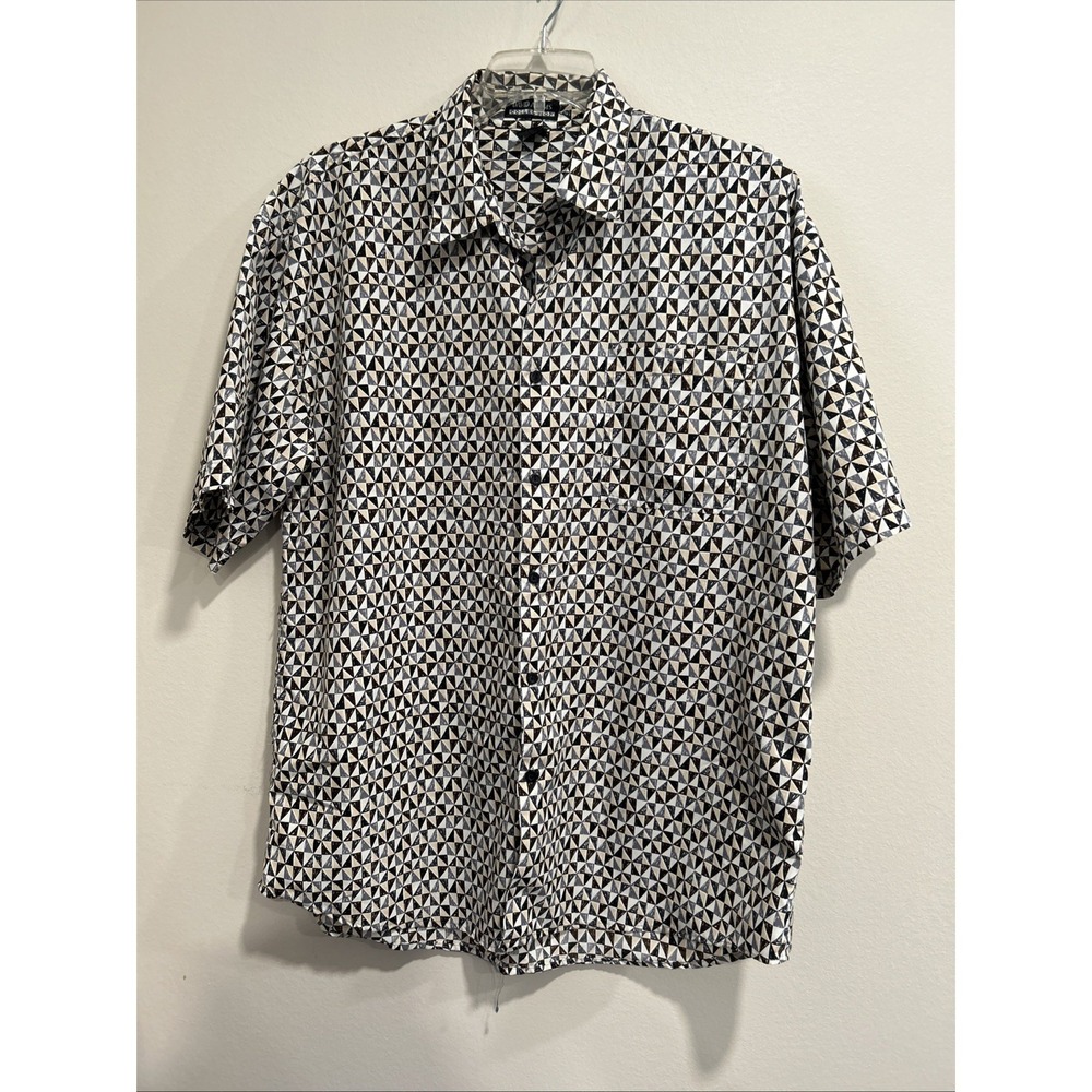 David Adam's‎ Collection XL Silky Geometric Print Shirt Neutral Colors